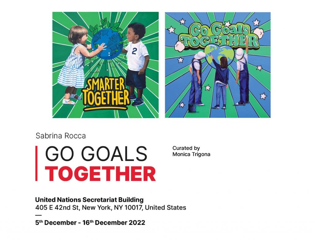 “Smarter Together” and “Go Goals Together”, the two artworks from the Covisian collection on display at the United Nations building in New York